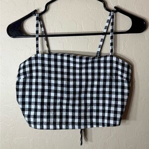 Black White Gingham Tie Back Crop Top Cami Bustier Picnic Cottagecore S